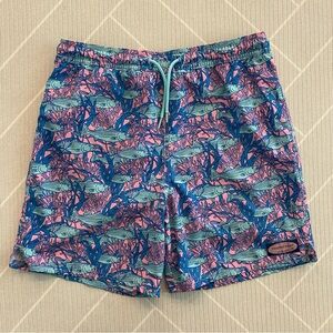 Vineyard Vines Pink Swim Shorts with Teal Fish Print Boy’s Size XL